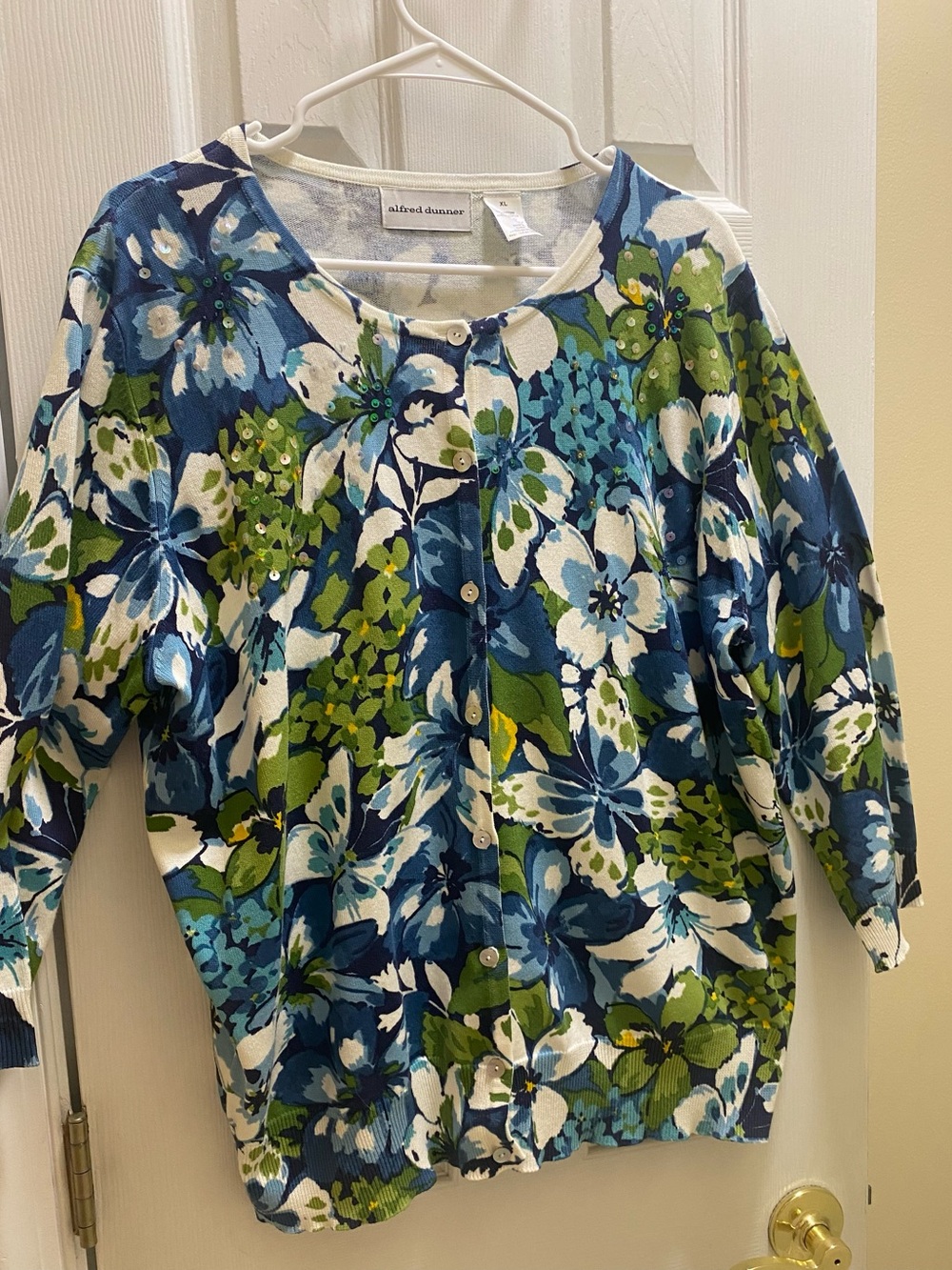 Alfred Dunner XL Button Cardigan Blue, Green & White Floral Button Cardigan